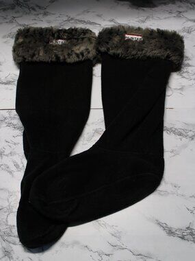 Hunter Boots Liner Socks Black Faux Fur Trim Size Medium Fall Winter Casual